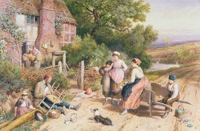 Reisender Stuhlreparateur und Hausierer mit Körben in der Nähe von Witley, Surrey von Myles Birket Foster